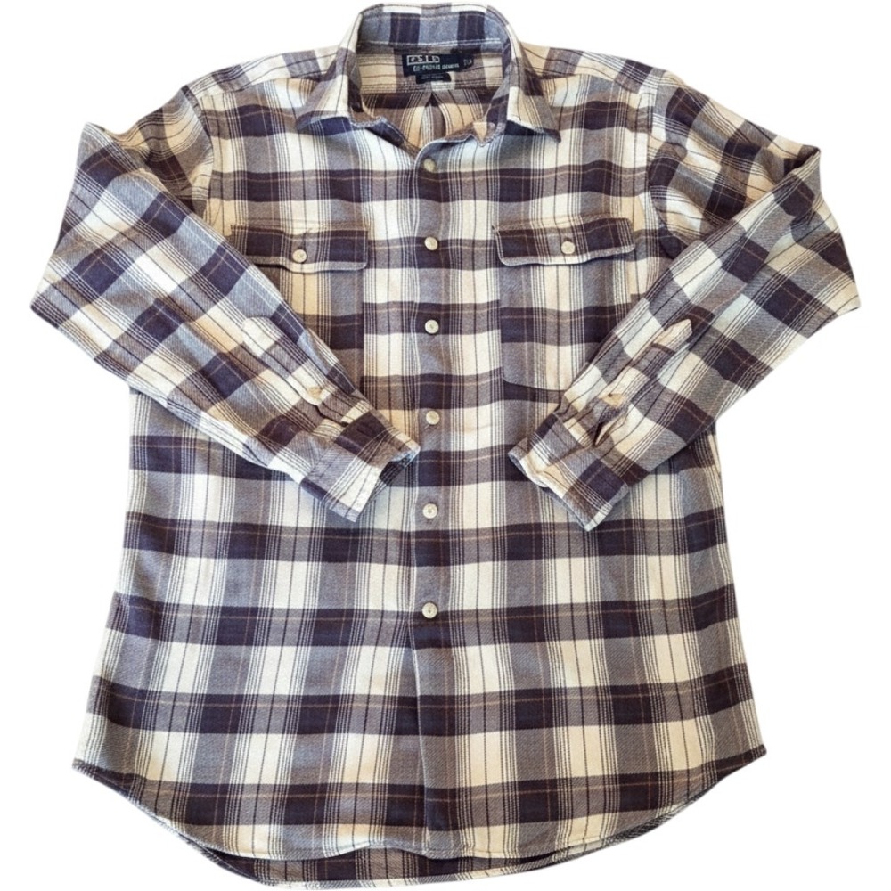 Polo Ralph Lauren Flannel Cotton Benford Plaid Relaxed Brown Cream Casual Medium
